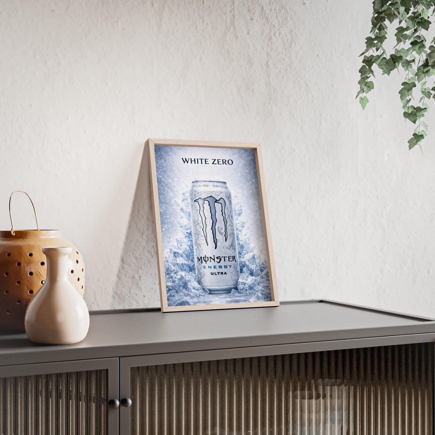 MONSTER White Energy Drink Poster Framed —  Wall Art