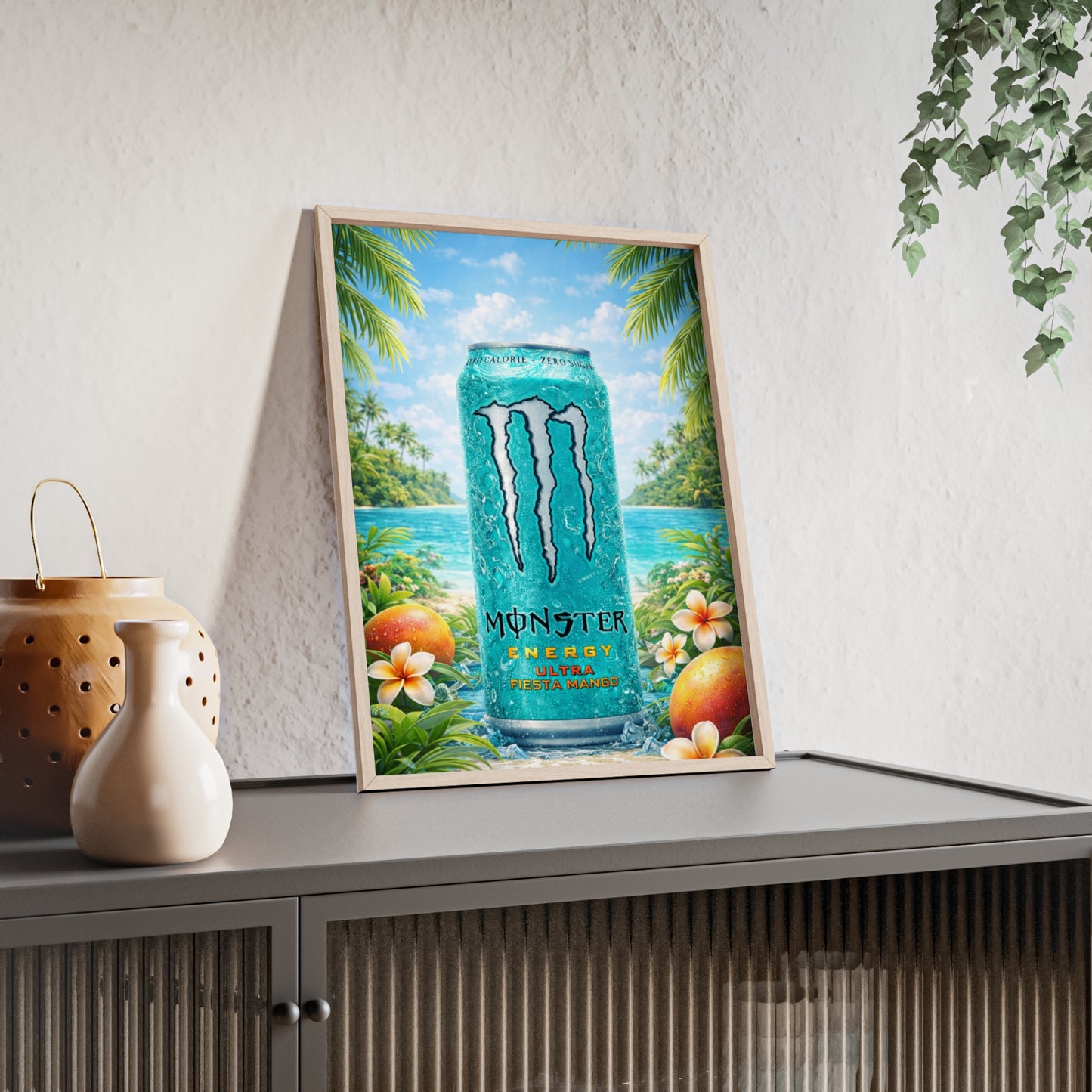 MONSTER Mango Energy Drink Poster Framed — Wall Art