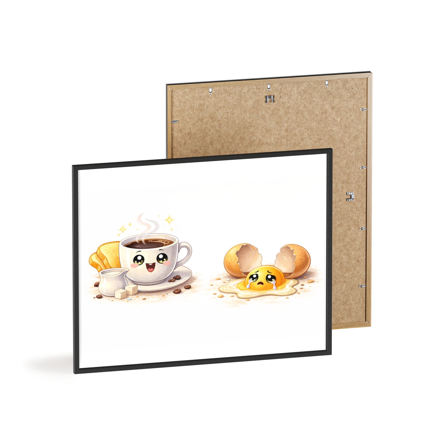 Cute Coffee & Sad Egg Framed Poster — Kitchen Wall Art