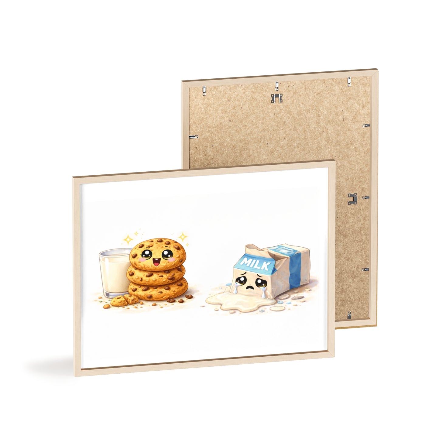 Cute Kawaii Cookies & Milk Poster with Frame — Whimsical Kitchen Wall Art