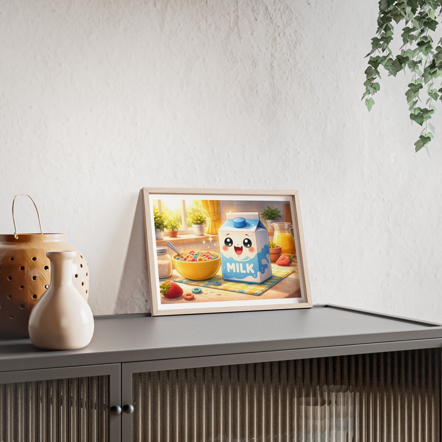 Cute Kawaii Milk Carton Poster (Framed) — Breakfast Nursery Wall Art