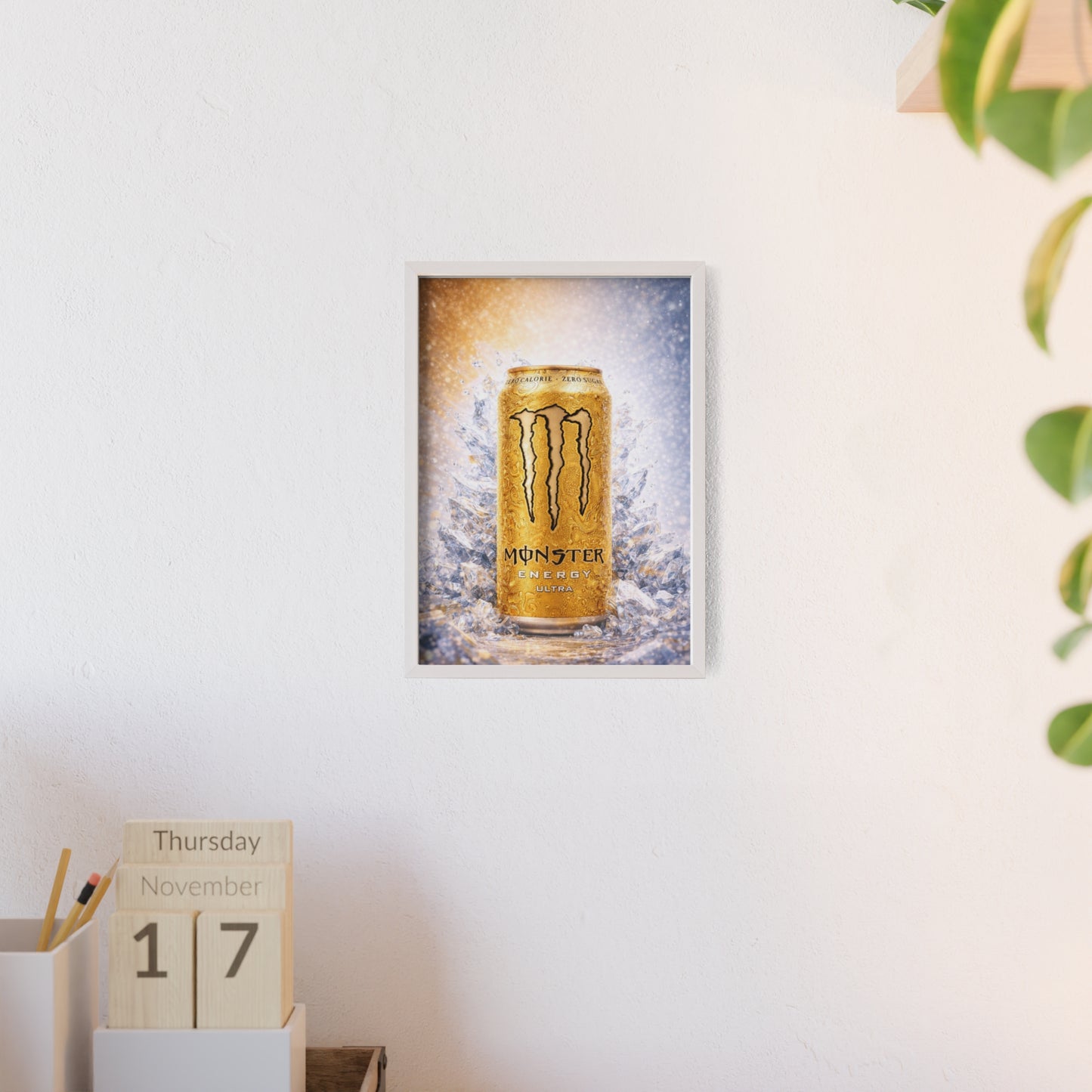 MONSTER Gold Energy Drink Poster Framed — Wall Art