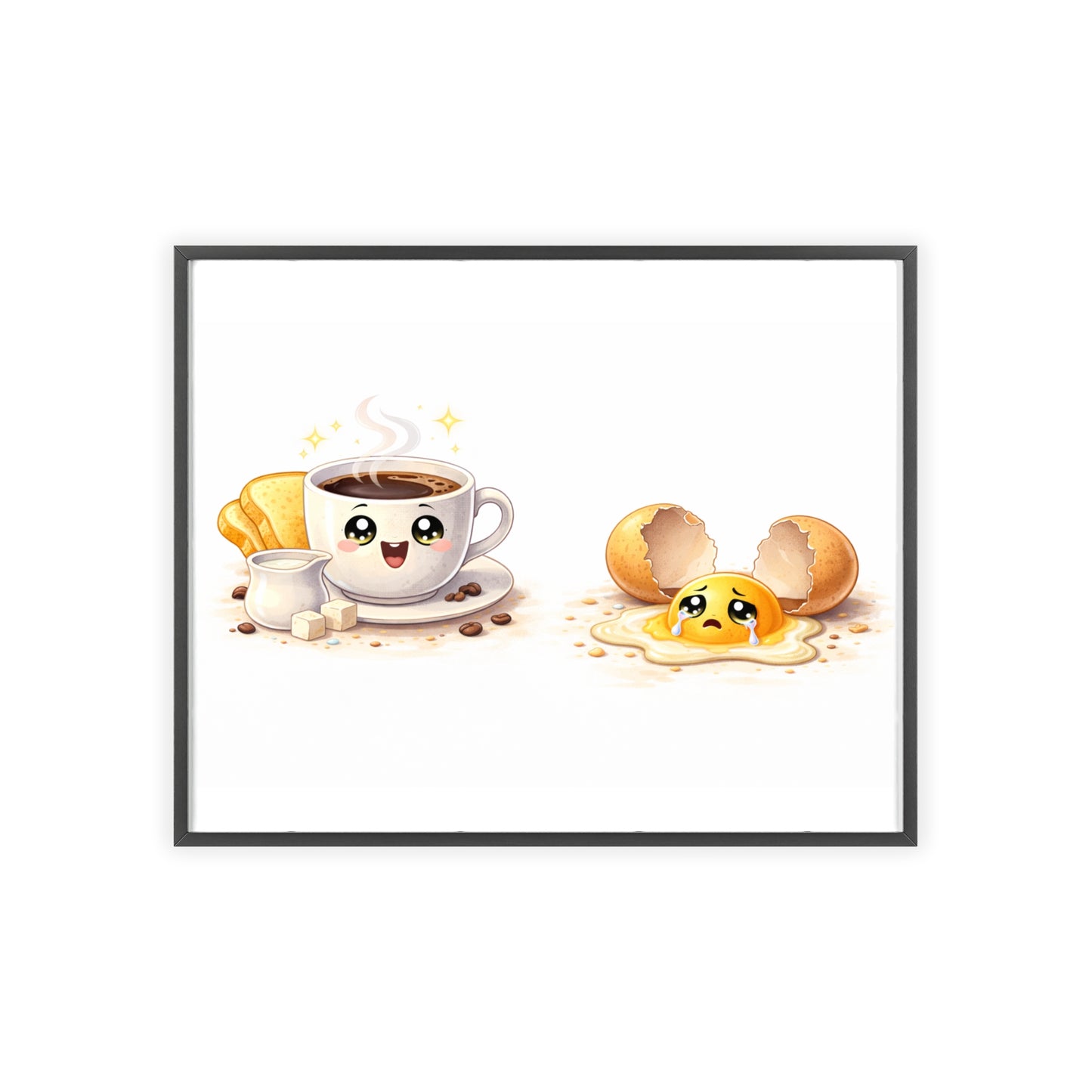 Cute Coffee & Sad Egg Framed Poster — Kitchen Wall Art