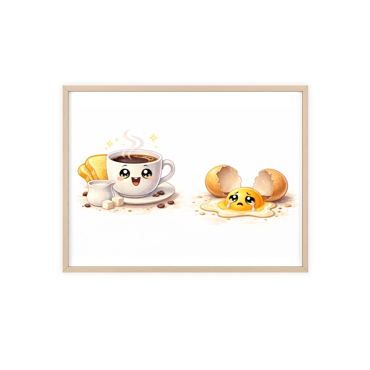 Cute Coffee & Sad Egg Framed Poster — Kitchen Wall Art