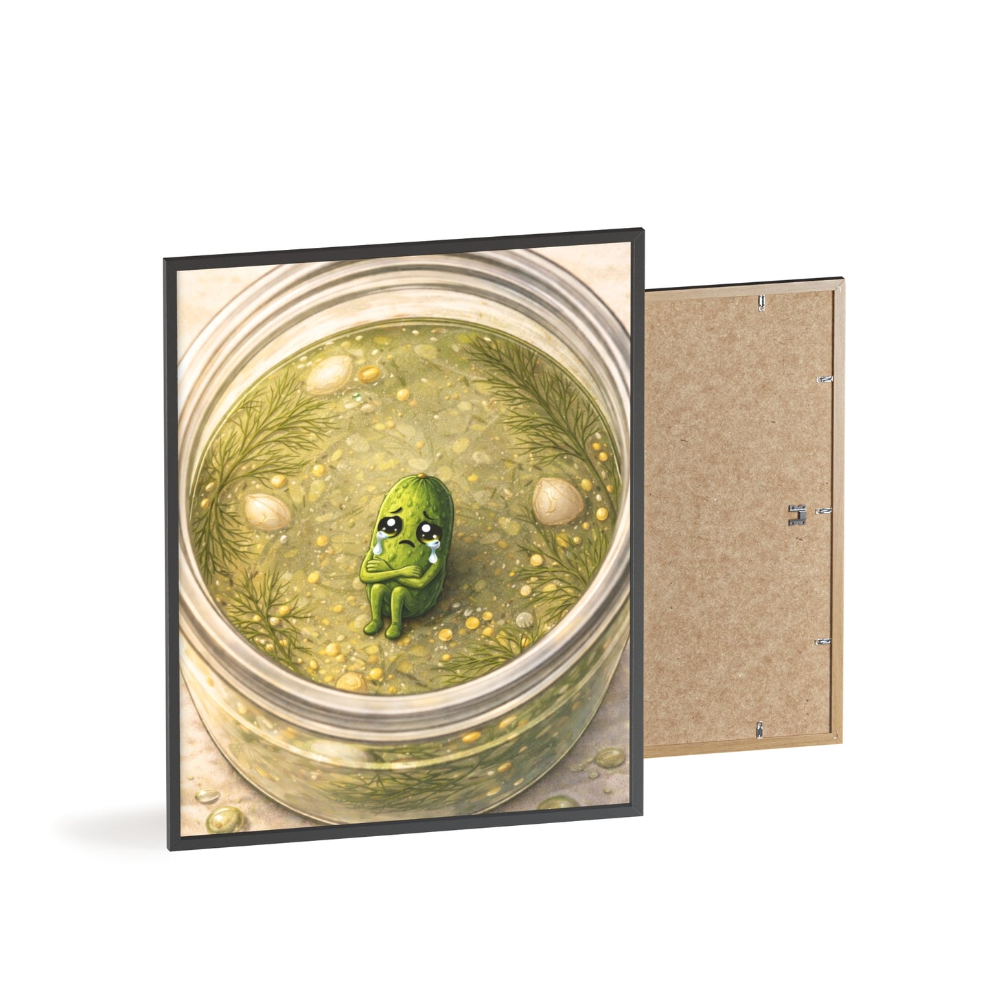 Whimsical Pickle in Jar Art Print — Framed Poster for Kitchens & Gift-Giving