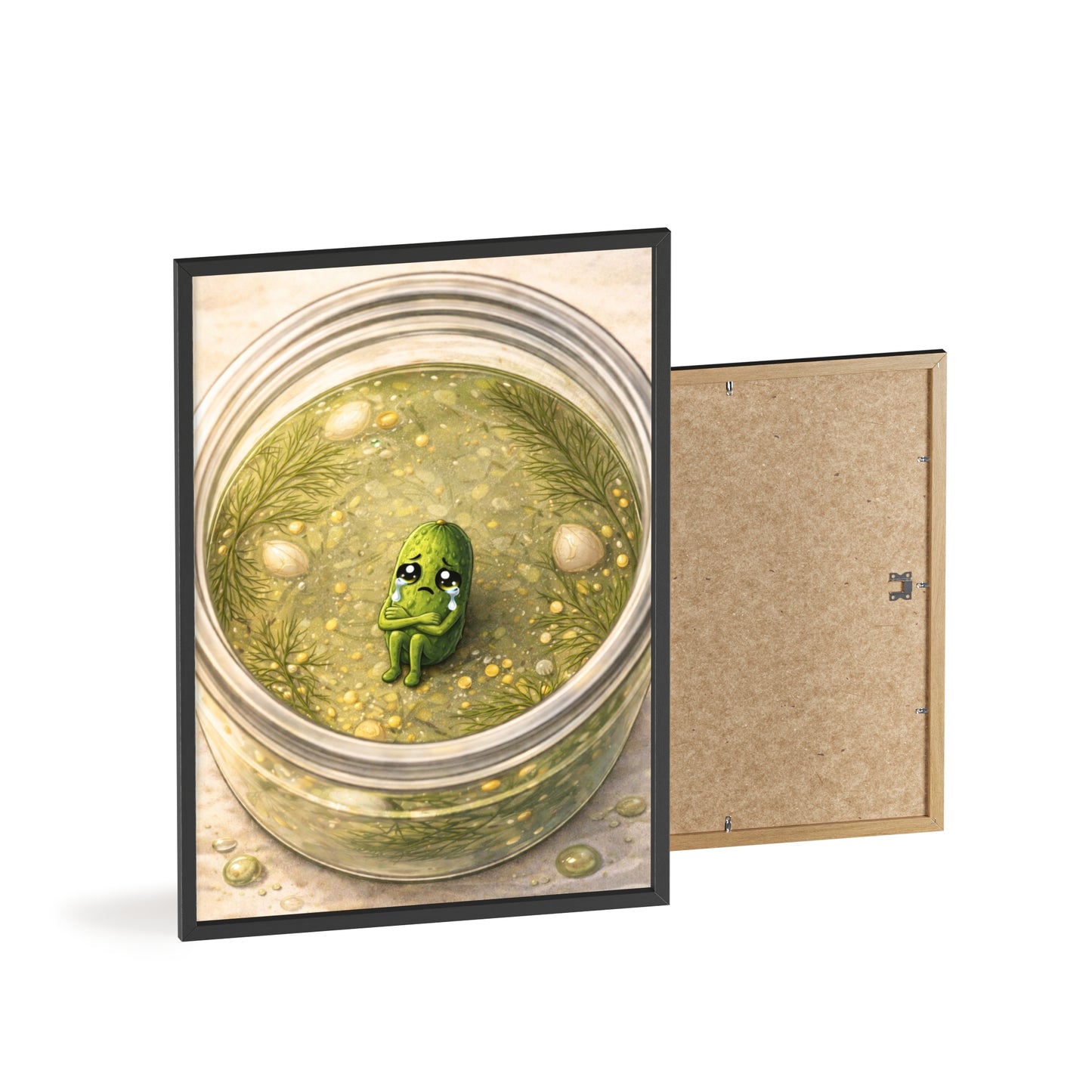 Whimsical Pickle in Jar Art Print — Framed Poster for Kitchens & Gift-Giving