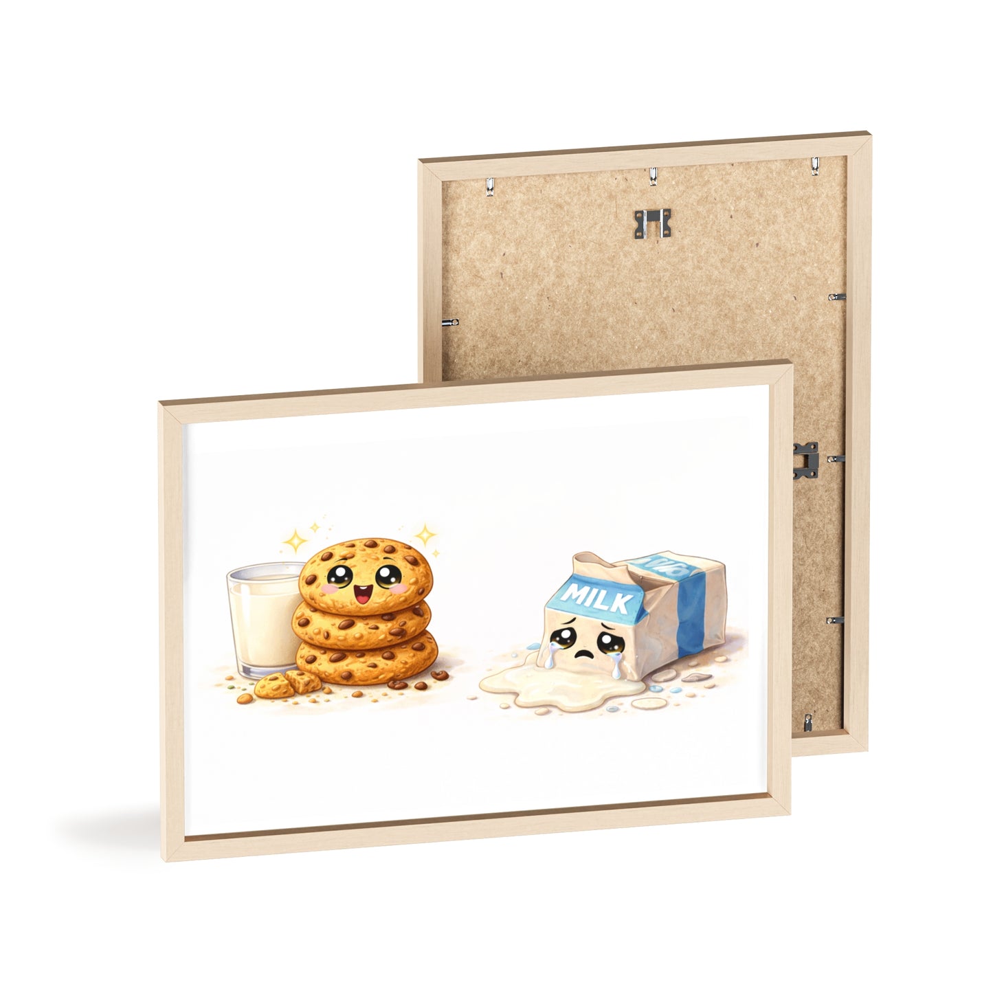 Cute Kawaii Cookies & Milk Poster with Frame — Whimsical Kitchen Wall Art