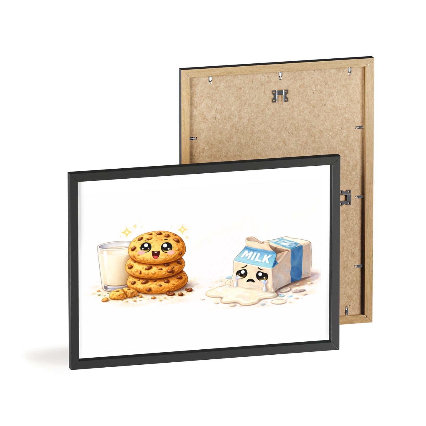 Cute Kawaii Cookies & Milk Poster with Frame — Whimsical Kitchen Wall Art