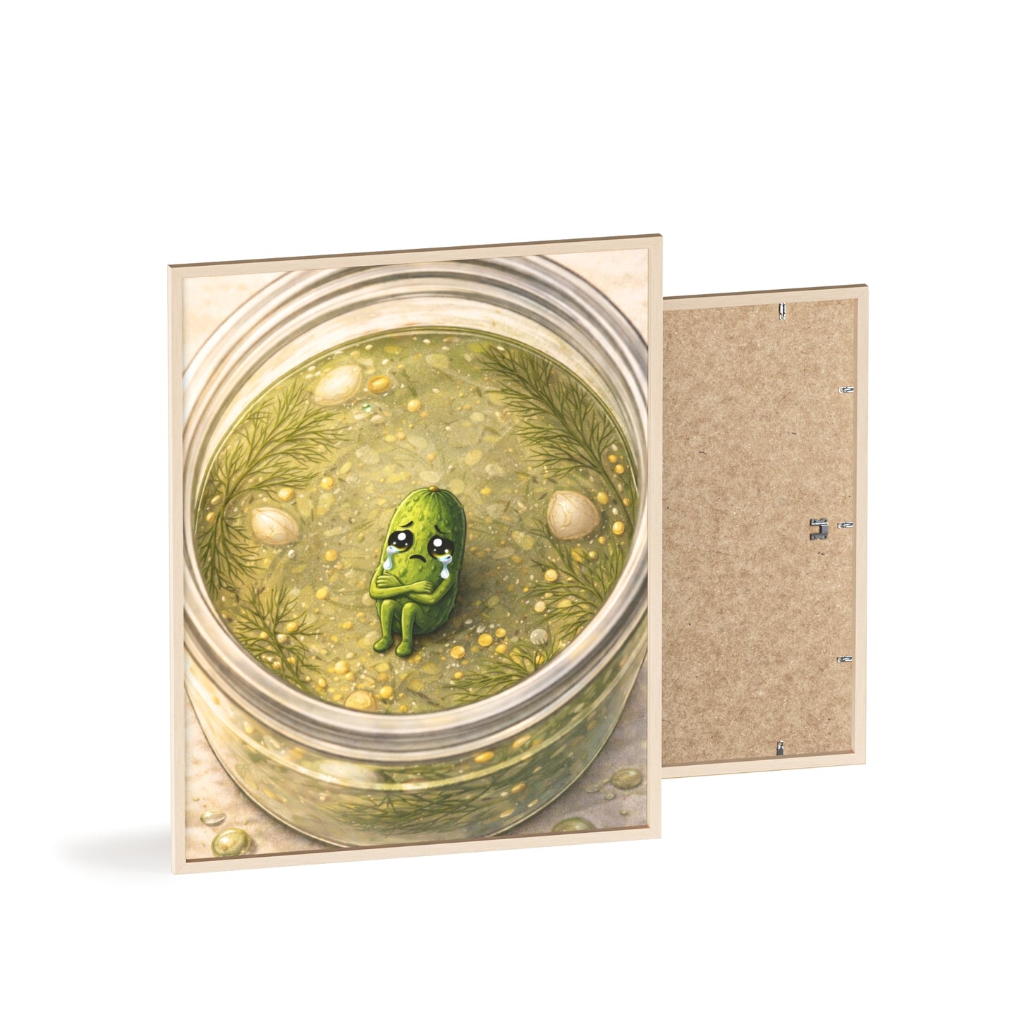 Whimsical Pickle in Jar Art Print — Framed Poster for Kitchens & Gift-Giving