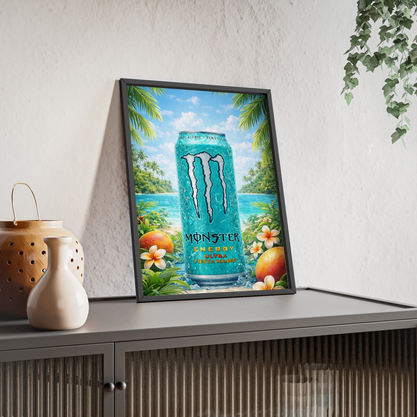 MONSTER Mango Energy Drink Poster Framed — Wall Art