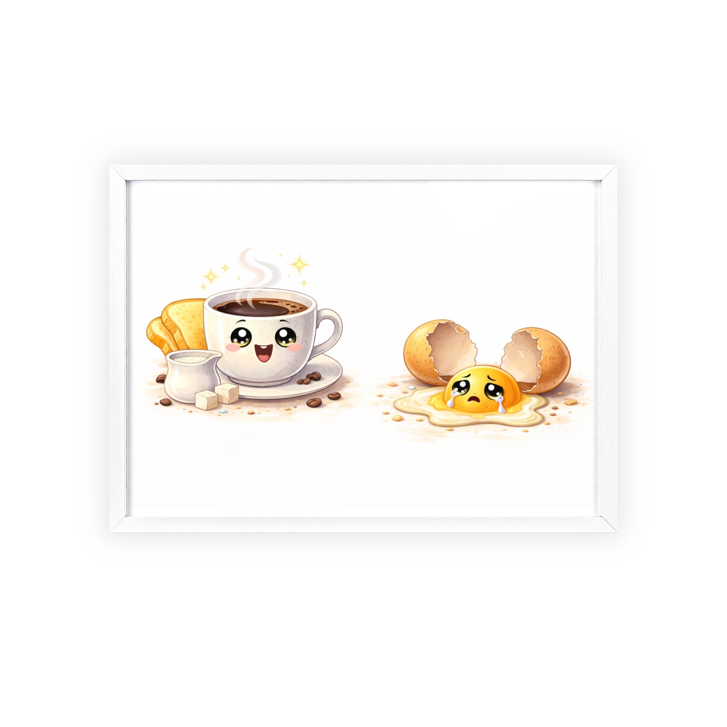 Cute Coffee & Sad Egg Framed Poster — Kitchen Wall Art