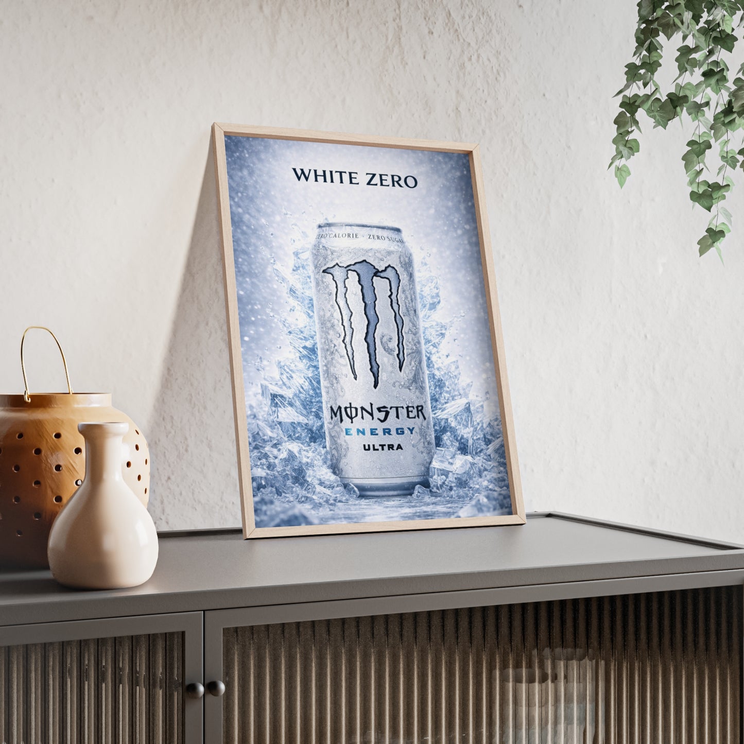 MONSTER White Energy Drink Poster Framed —  Wall Art