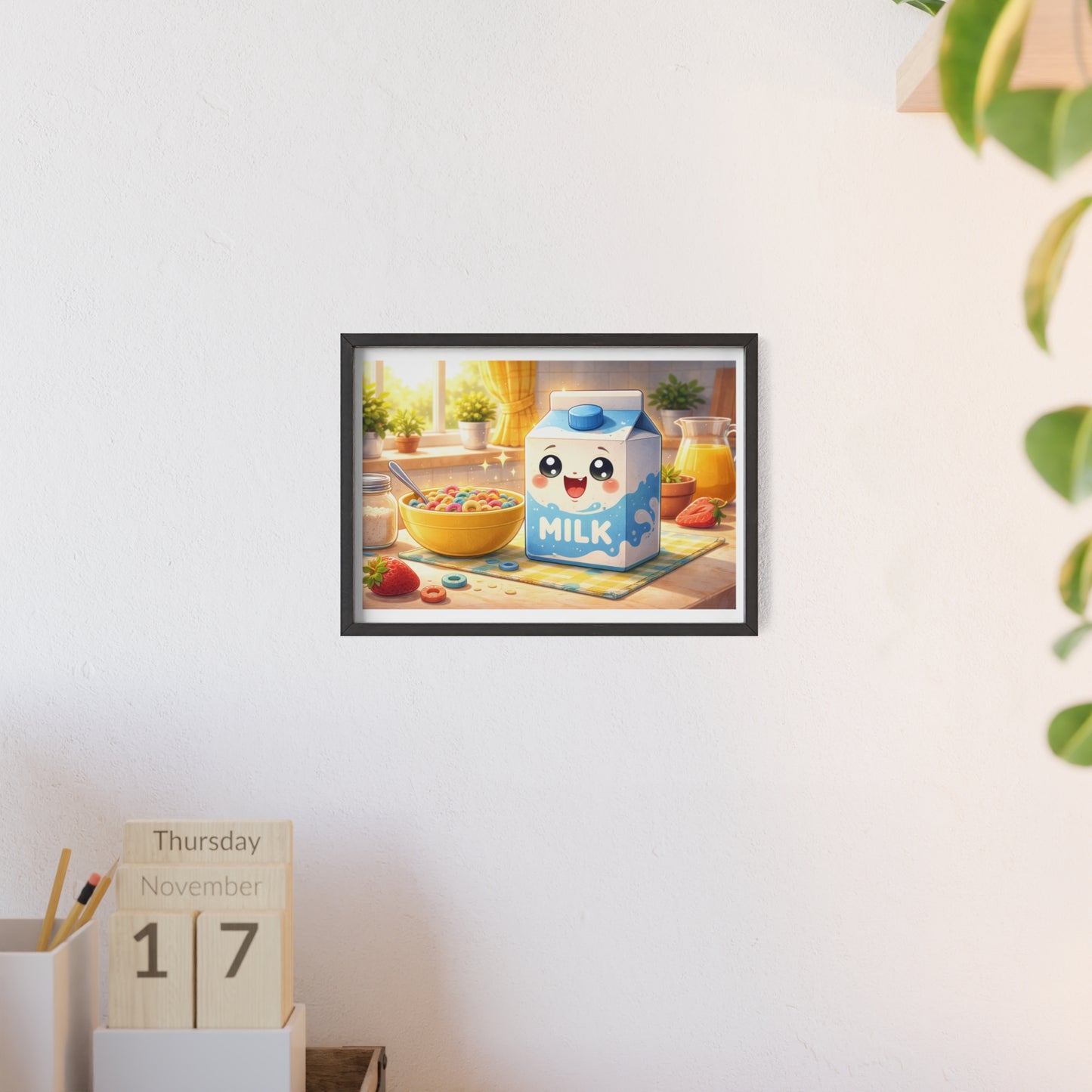 Cute Kawaii Milk Carton Poster (Framed) — Breakfast Nursery Wall Art