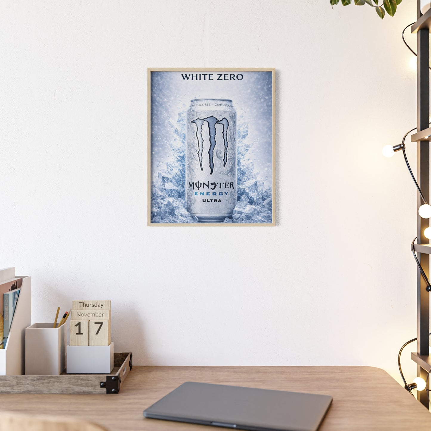 MONSTER White Energy Drink Poster Framed —  Wall Art