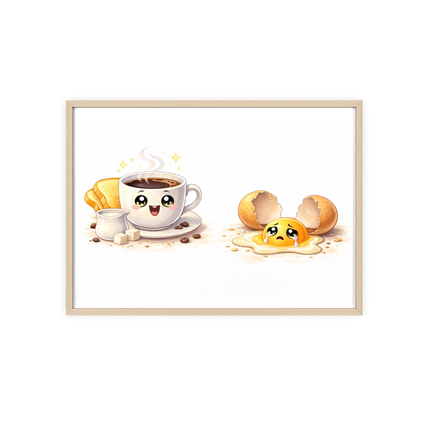 Cute Coffee & Sad Egg Framed Poster — Kitchen Wall Art