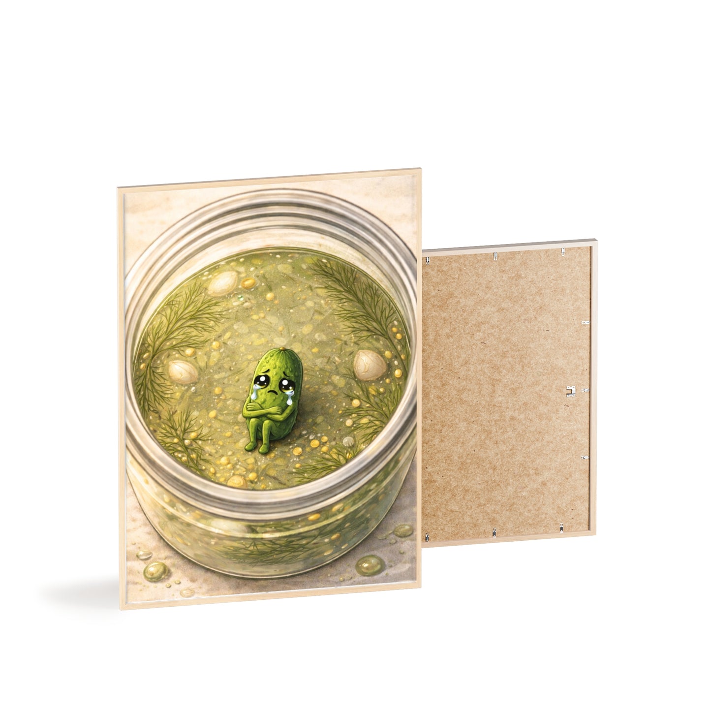 Whimsical Pickle in Jar Art Print — Framed Poster for Kitchens & Gift-Giving