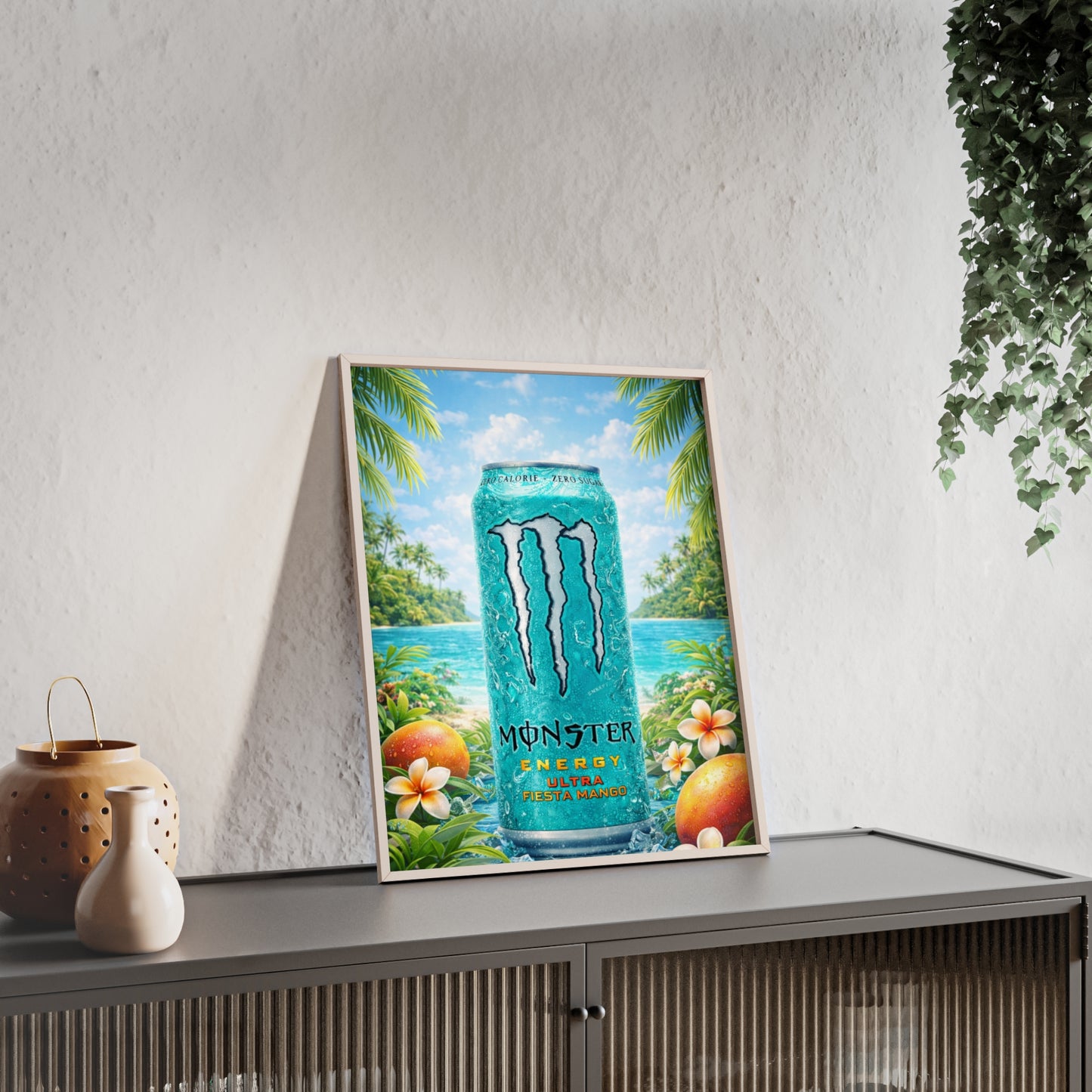 MONSTER Mango Energy Drink Poster Framed — Wall Art