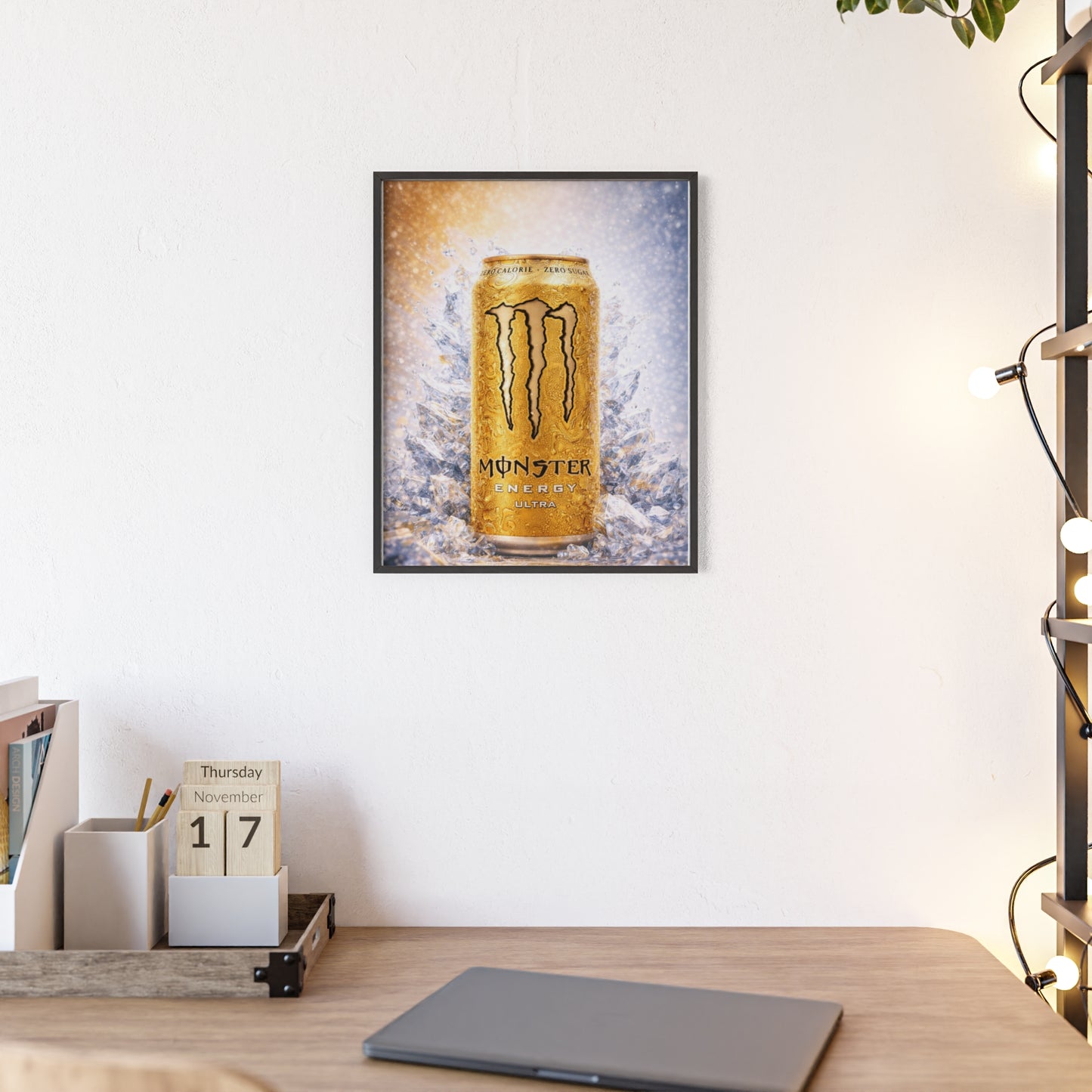 MONSTER Gold Energy Drink Poster Framed — Wall Art