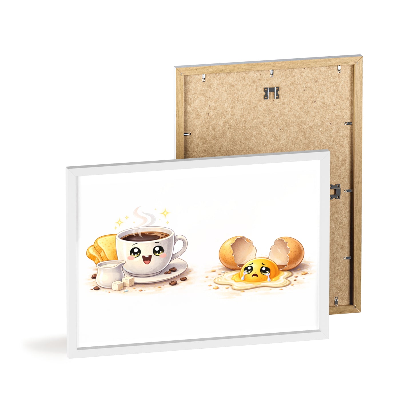 Cute Coffee & Sad Egg Framed Poster — Kitchen Wall Art