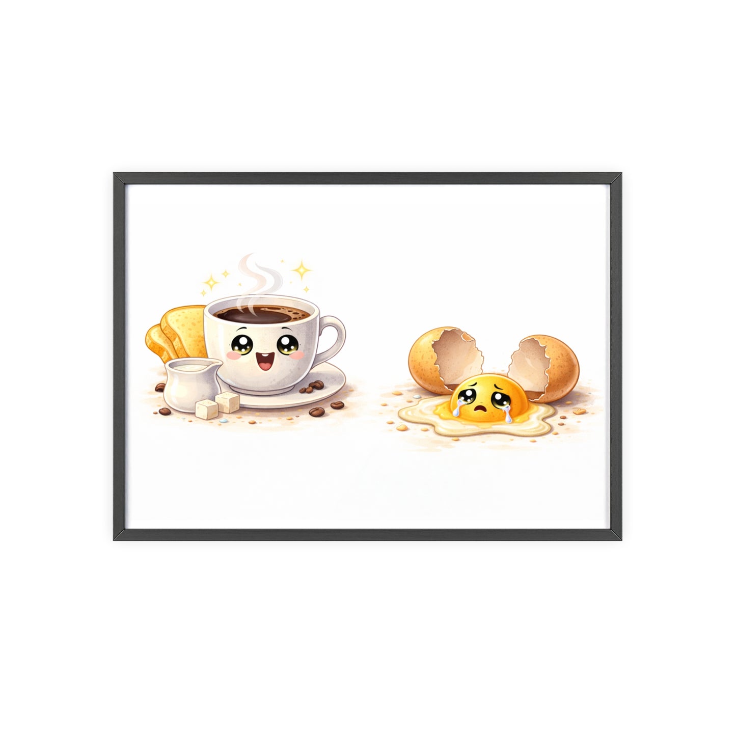 Cute Coffee & Sad Egg Framed Poster — Kitchen Wall Art