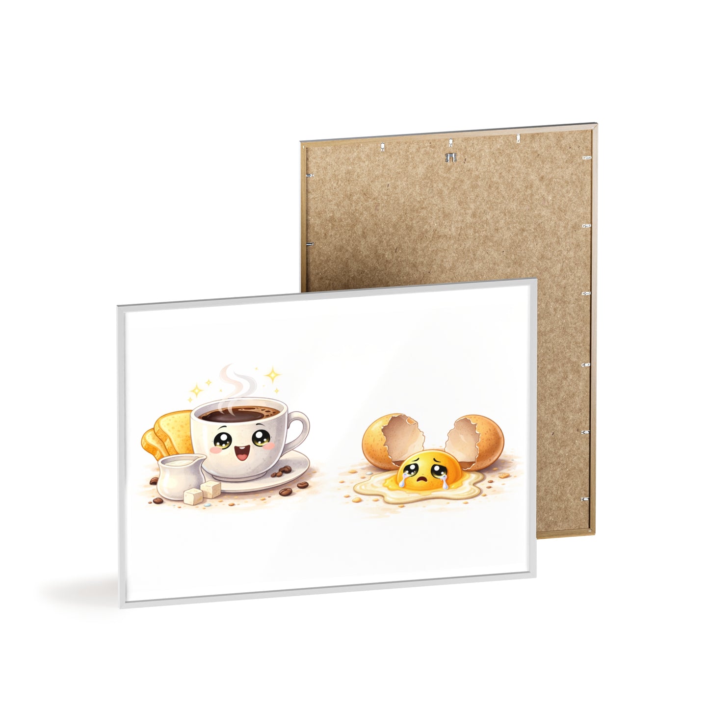 Cute Coffee & Sad Egg Framed Poster — Kitchen Wall Art