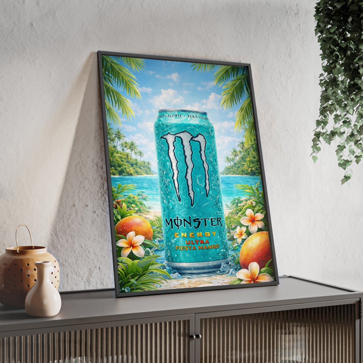 MONSTER Mango Energy Drink Poster Framed — Wall Art
