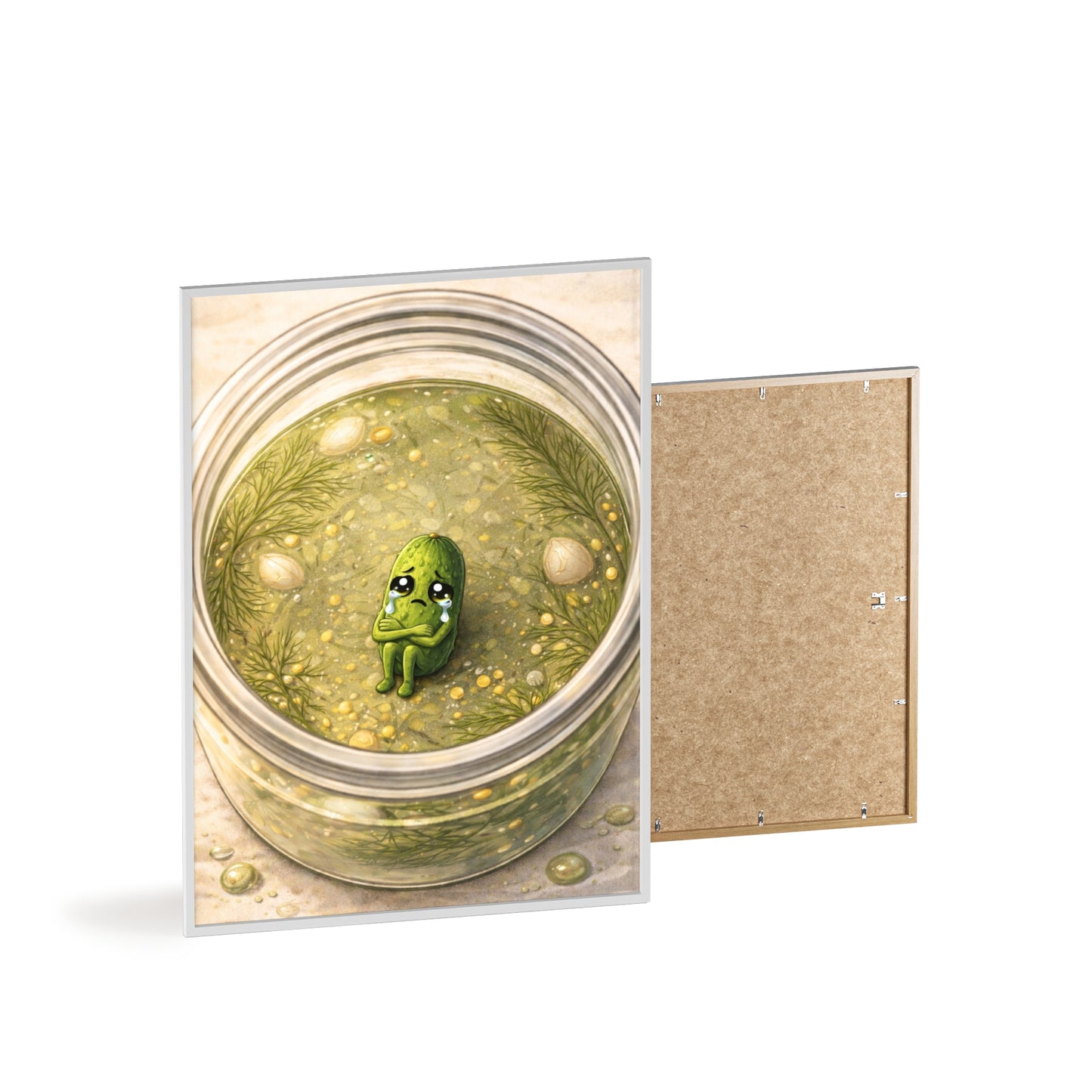 Whimsical Pickle in Jar Art Print — Framed Poster for Kitchens & Gift-Giving