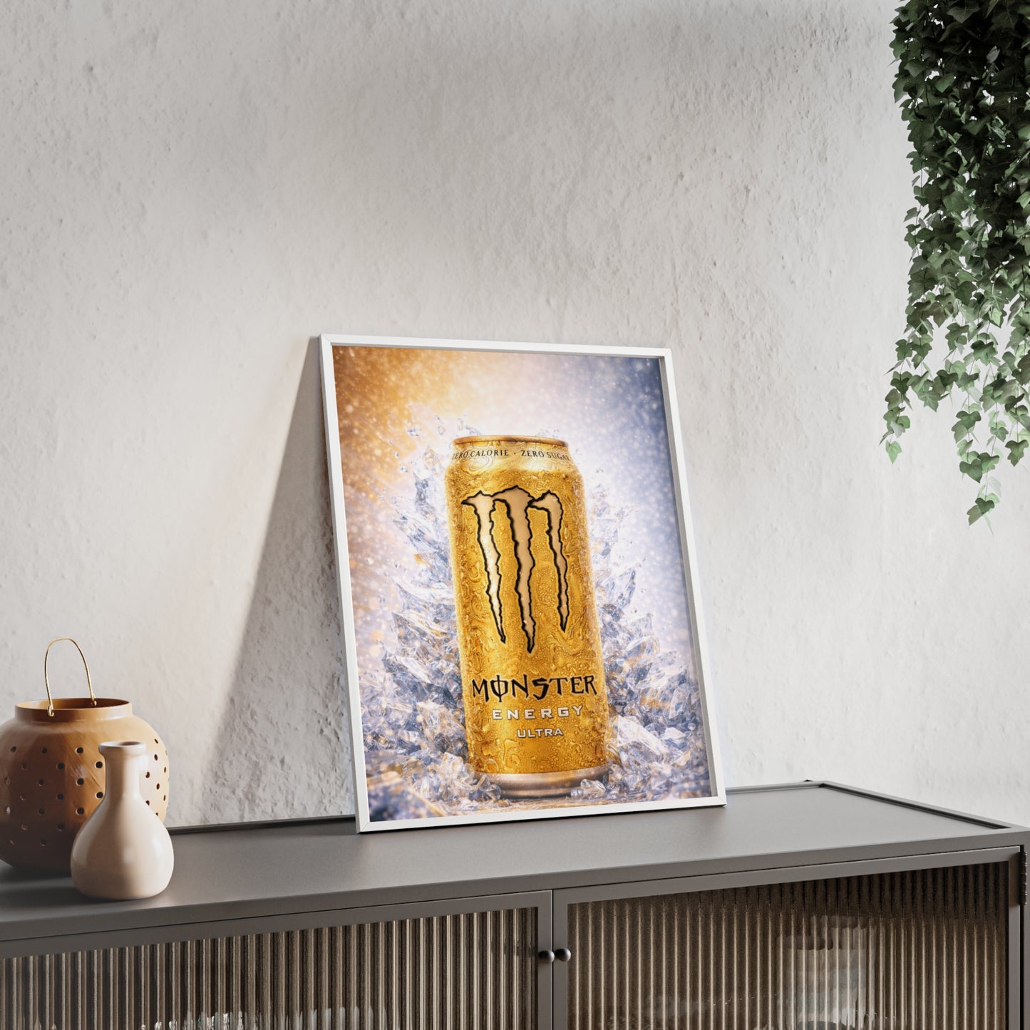 MONSTER Gold Energy Drink Poster Framed — Wall Art