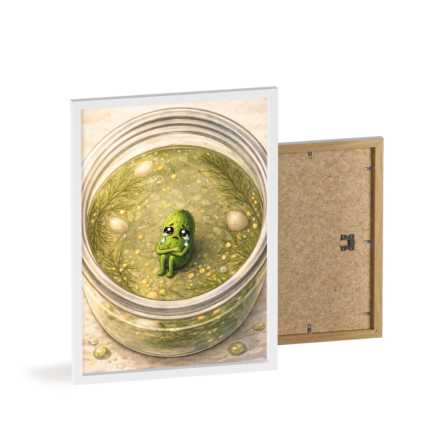 Whimsical Pickle in Jar Art Print — Framed Poster for Kitchens & Gift-Giving