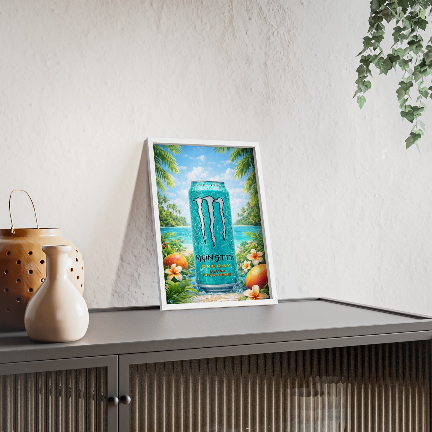 MONSTER Mango Energy Drink Poster Framed — Wall Art