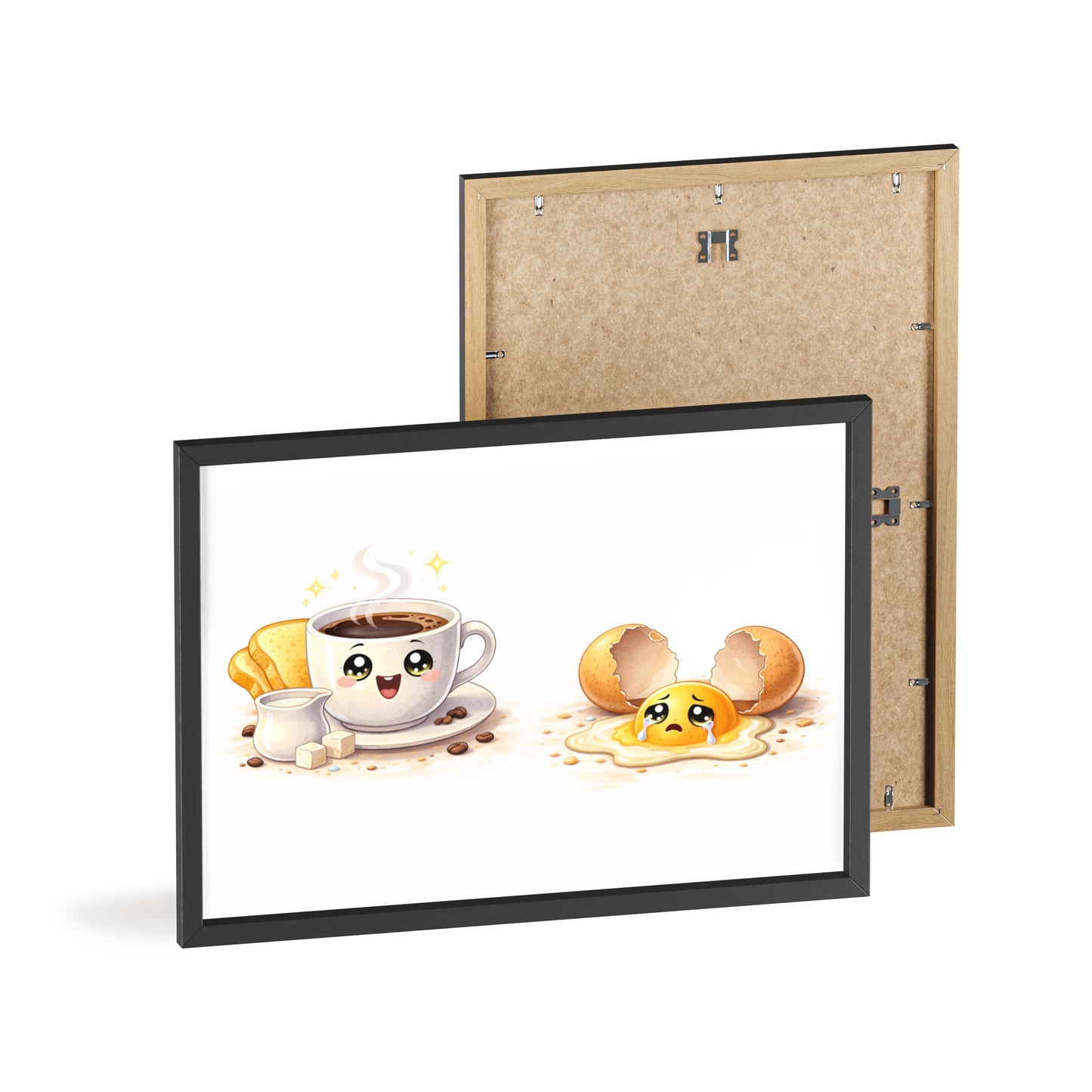 Cute Coffee & Sad Egg Framed Poster — Kitchen Wall Art