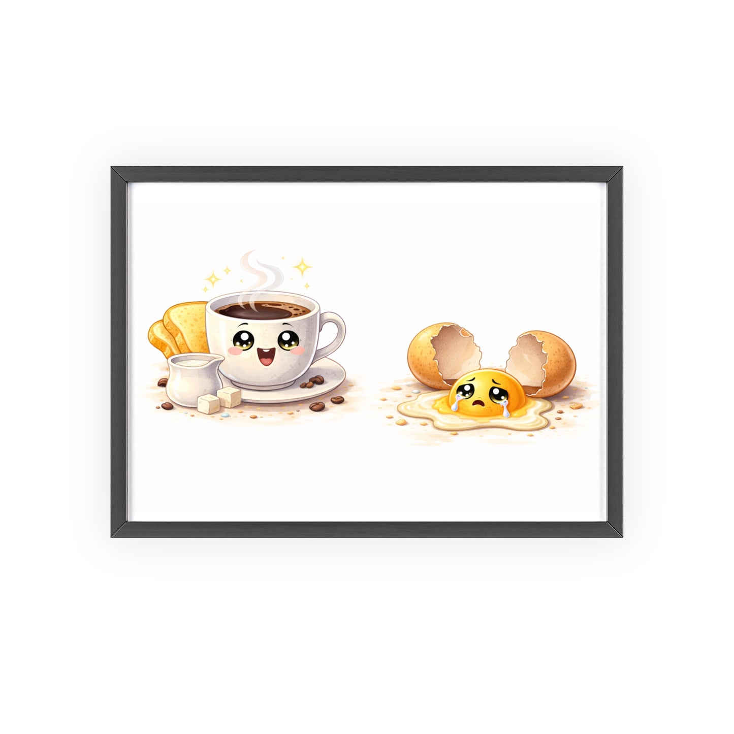 Cute Coffee & Sad Egg Framed Poster — Kitchen Wall Art