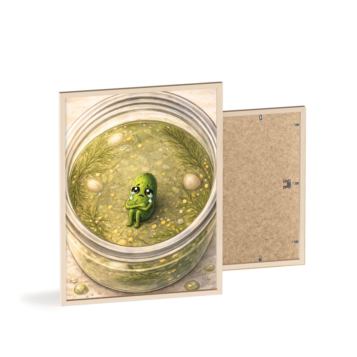 Whimsical Pickle in Jar Art Print — Framed Poster for Kitchens & Gift-Giving