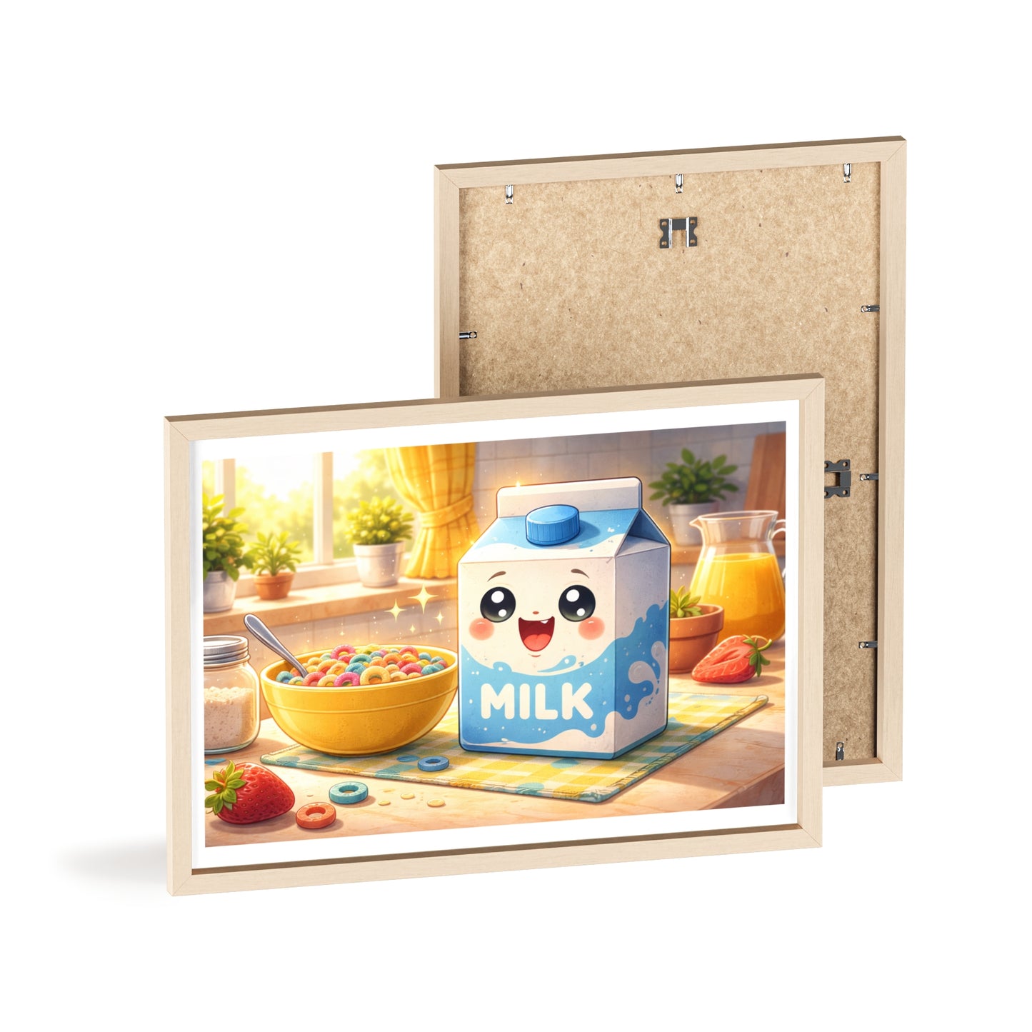 Cute Kawaii Milk Carton Poster (Framed) — Breakfast Nursery Wall Art
