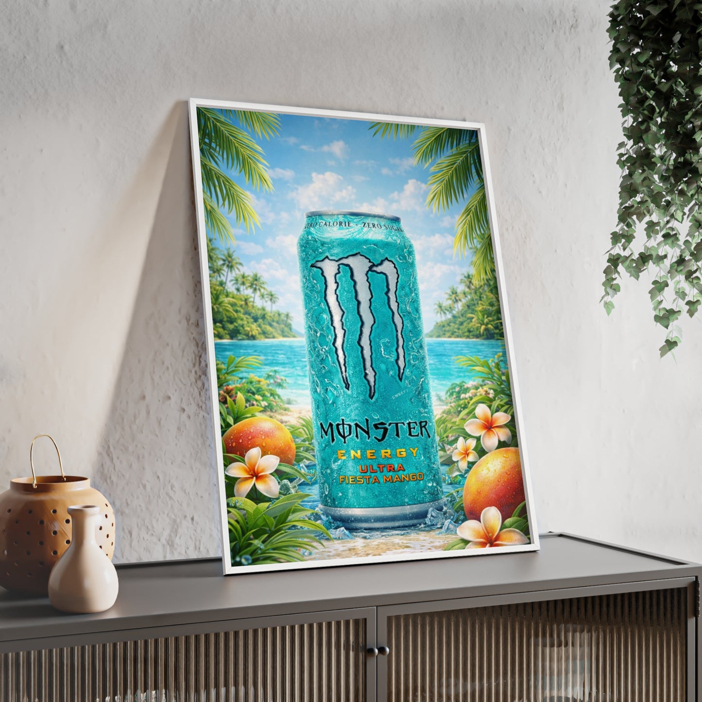 MONSTER Mango Energy Drink Poster Framed — Wall Art