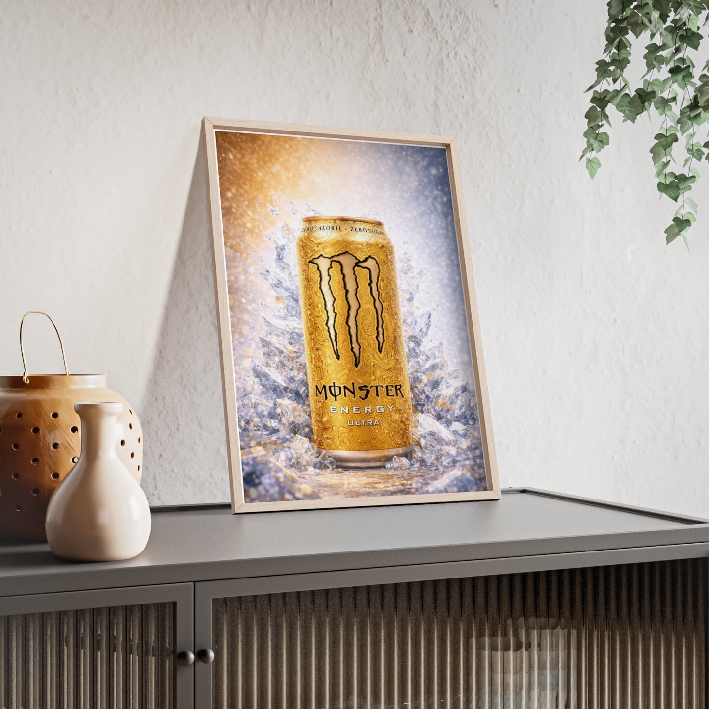MONSTER Gold Energy Drink Poster Framed — Wall Art