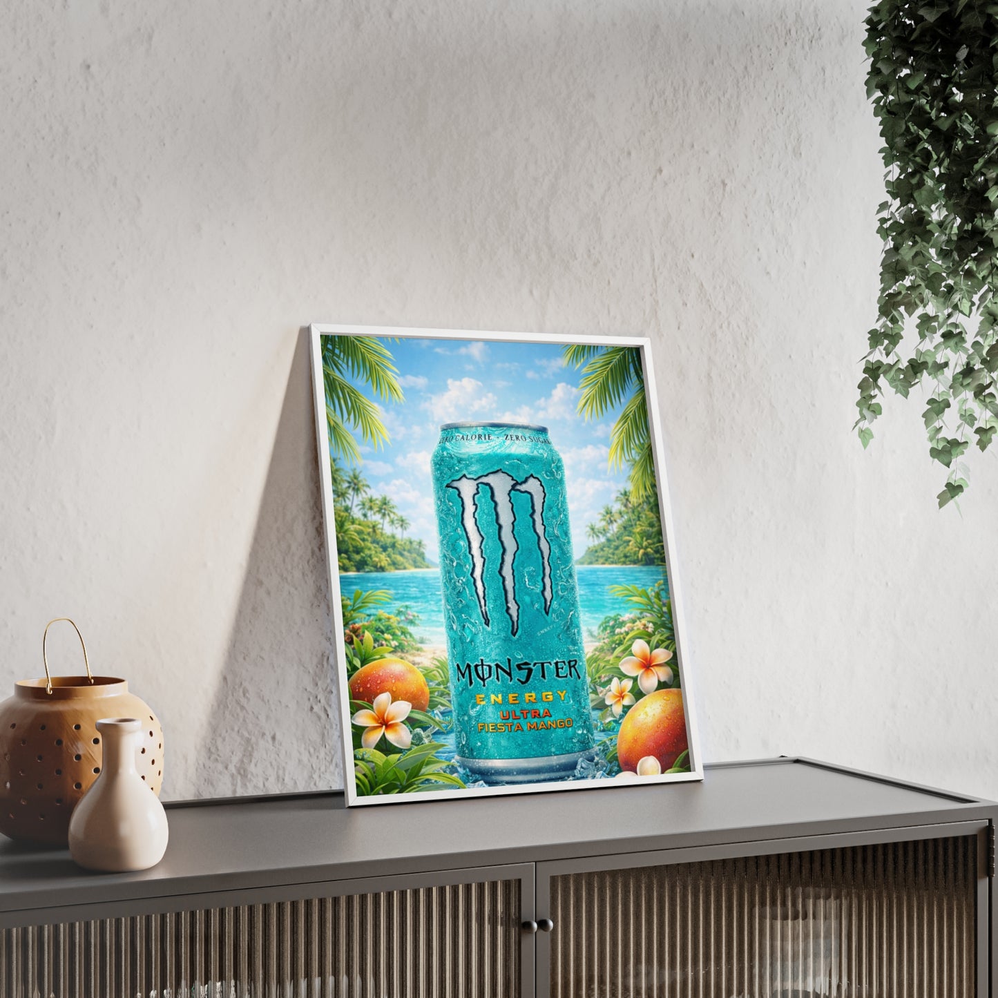 MONSTER Mango Energy Drink Poster Framed — Wall Art