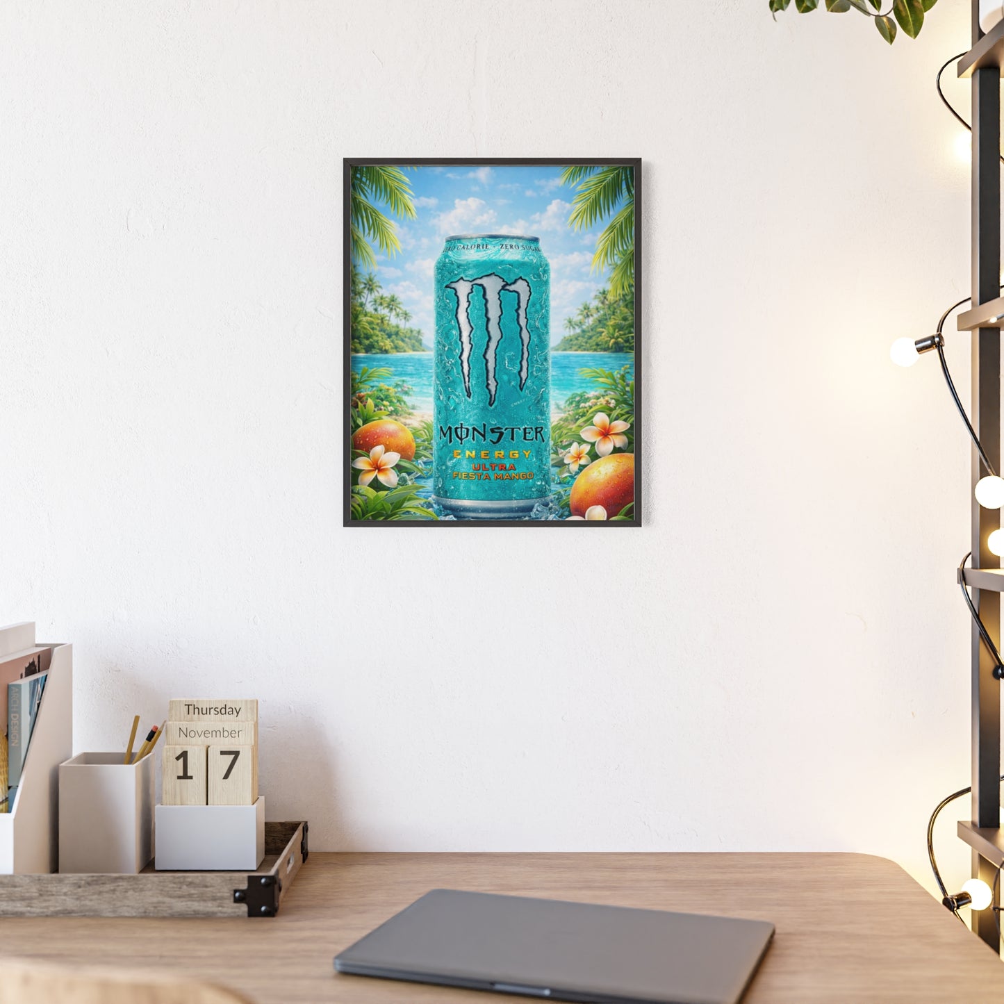 MONSTER Mango Energy Drink Poster Framed — Wall Art
