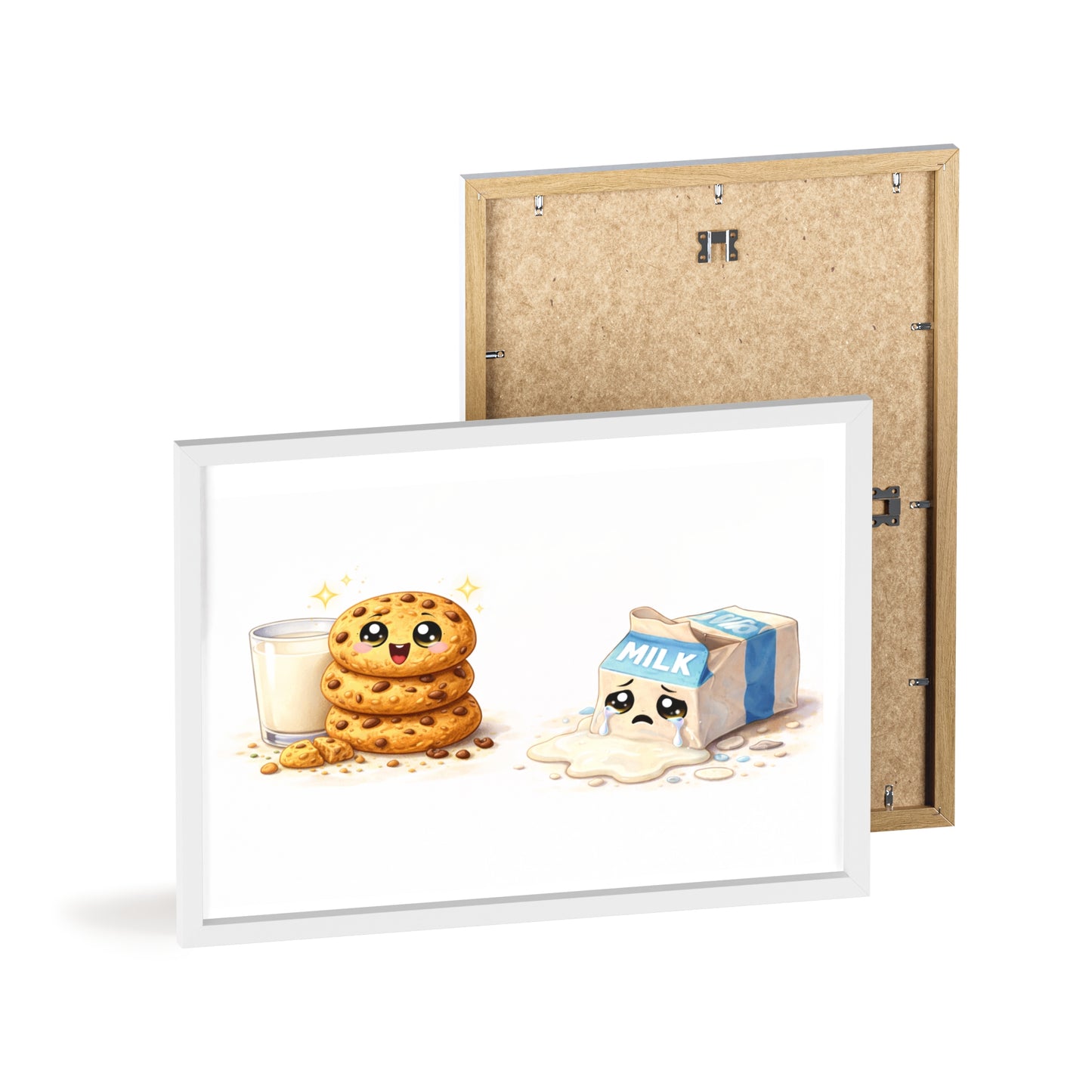 Cute Kawaii Cookies & Milk Poster with Frame — Whimsical Kitchen Wall Art