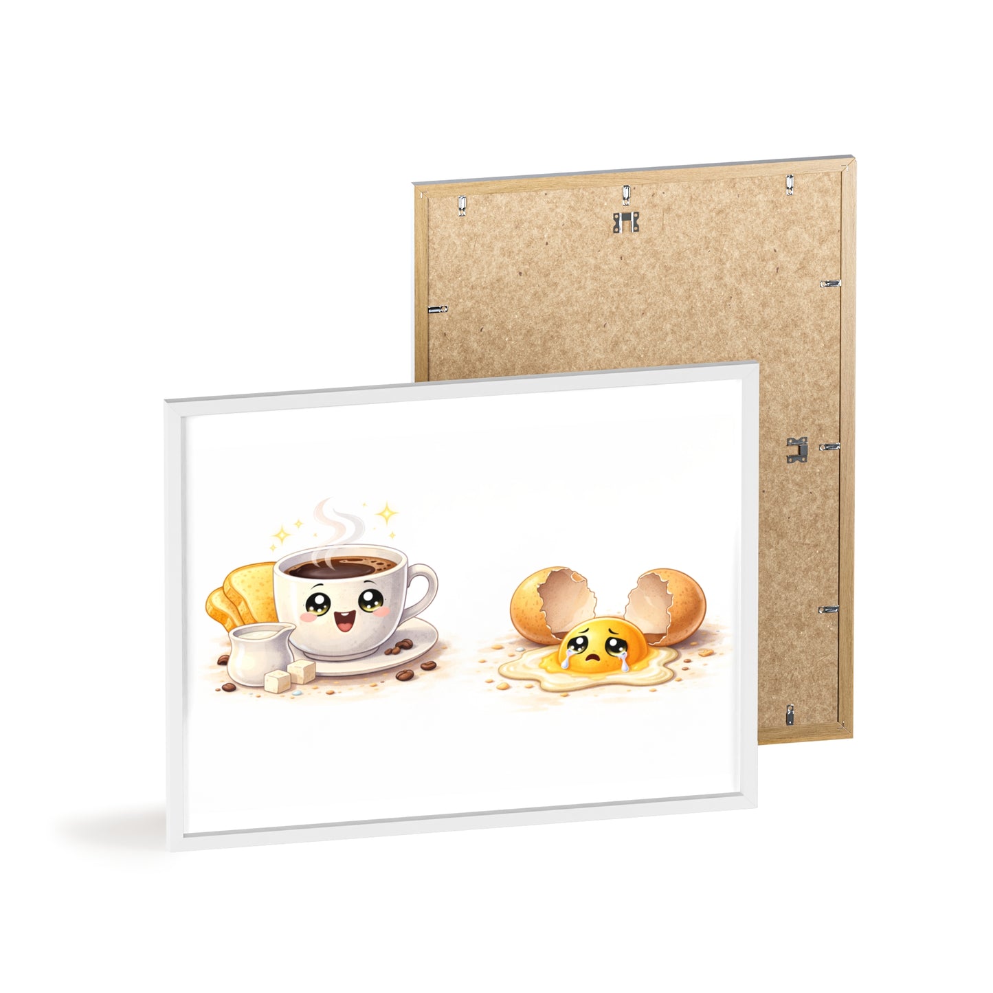 Cute Coffee & Sad Egg Framed Poster — Kitchen Wall Art