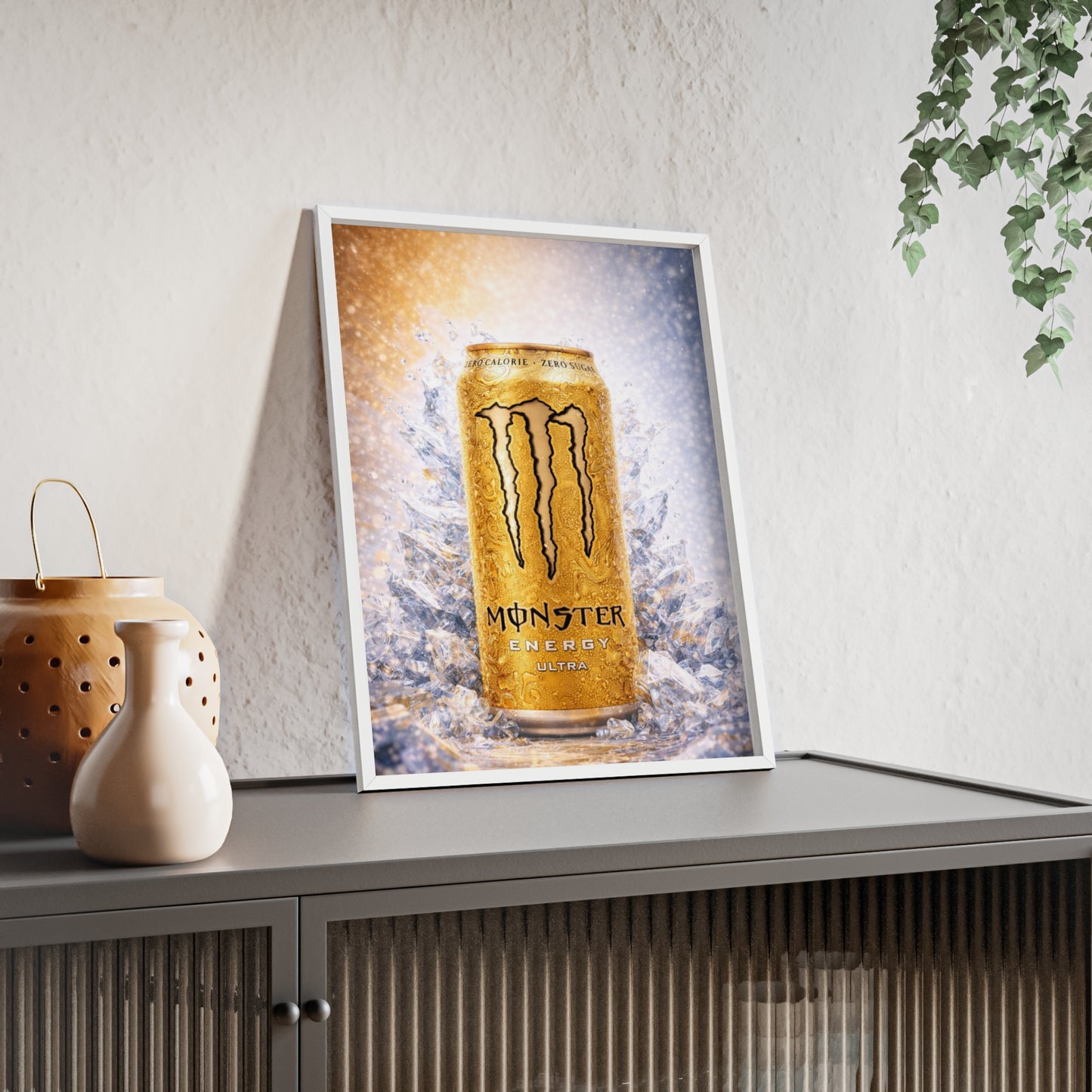 MONSTER Gold Energy Drink Poster Framed — Wall Art