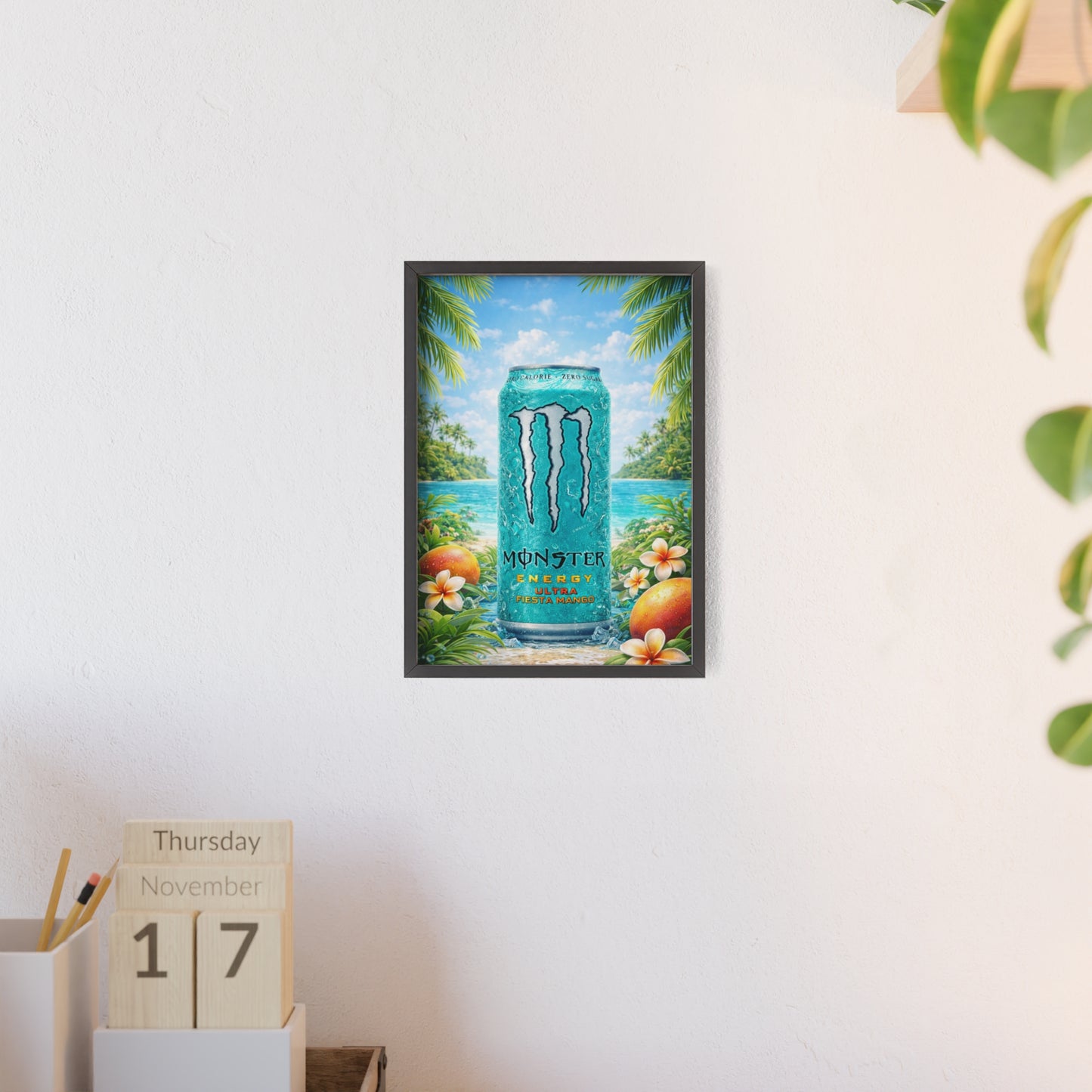 MONSTER Mango Energy Drink Poster Framed — Wall Art