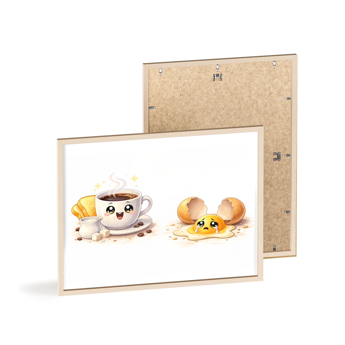 Cute Coffee & Sad Egg Framed Poster — Kitchen Wall Art