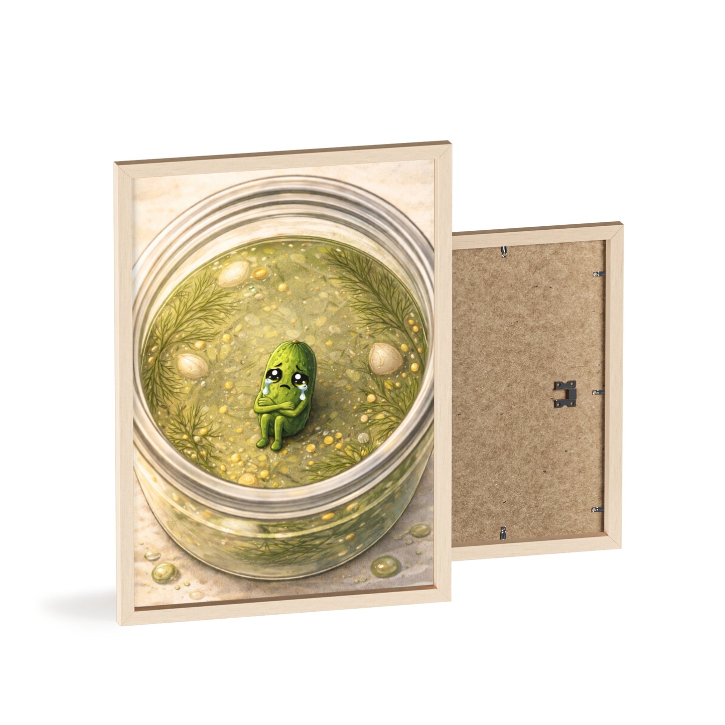 Whimsical Pickle in Jar Art Print — Framed Poster for Kitchens & Gift-Giving