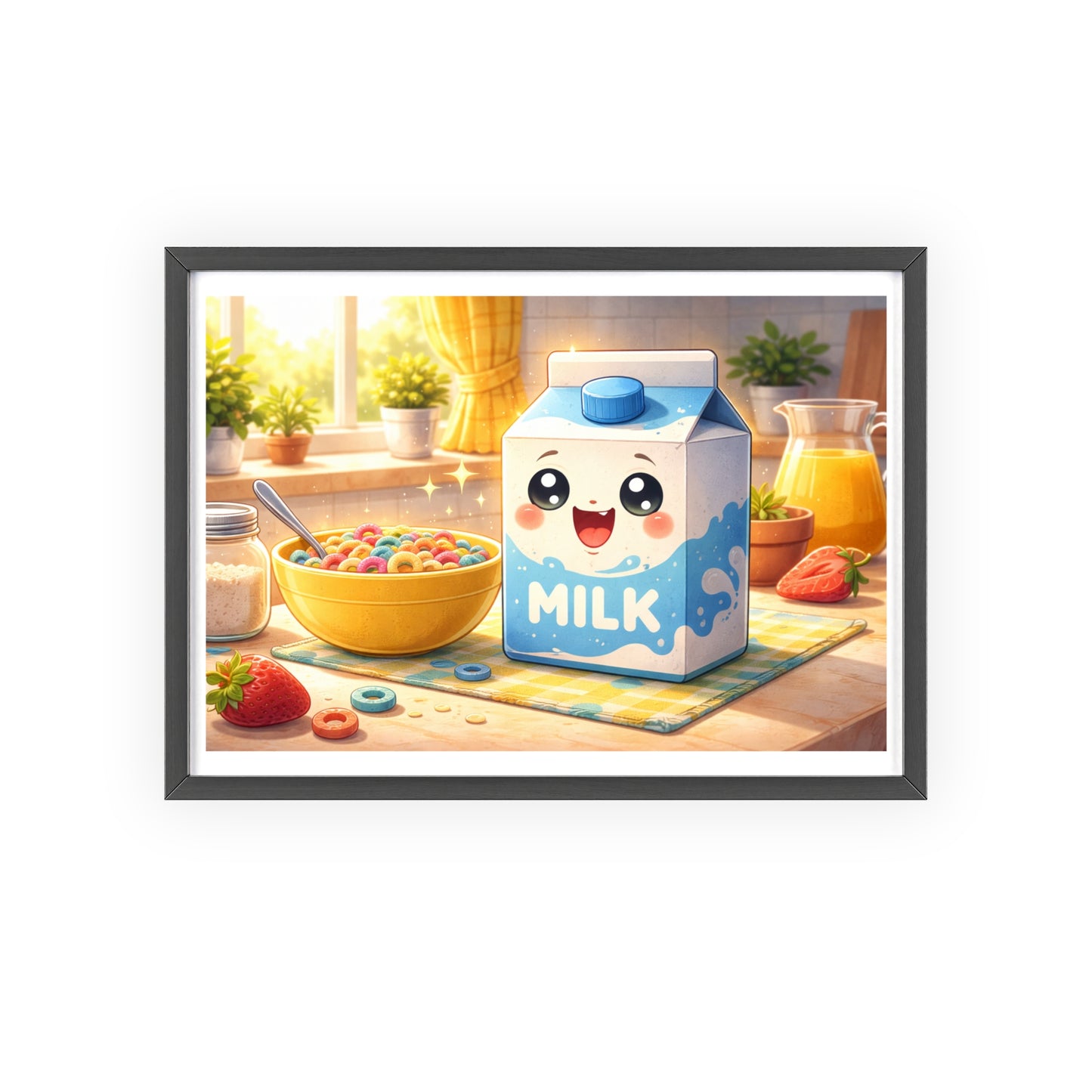 Cute Kawaii Milk Carton Poster (Framed) — Breakfast Nursery Wall Art