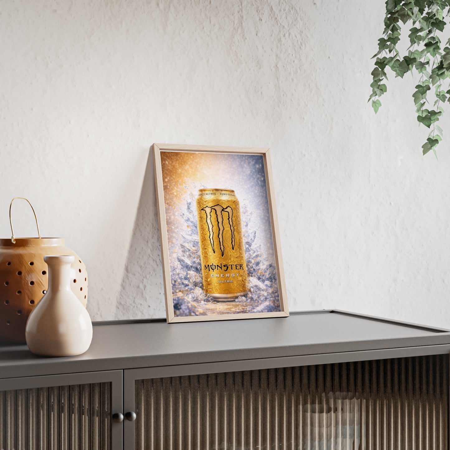 MONSTER Gold Energy Drink Poster Framed — Wall Art