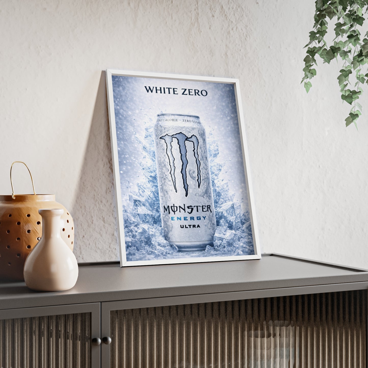 MONSTER White Energy Drink Poster Framed —  Wall Art