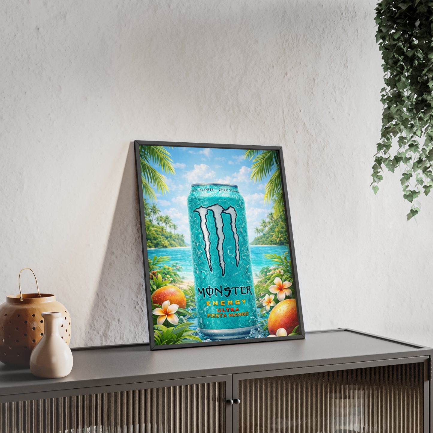 MONSTER Mango Energy Drink Poster Framed — Wall Art