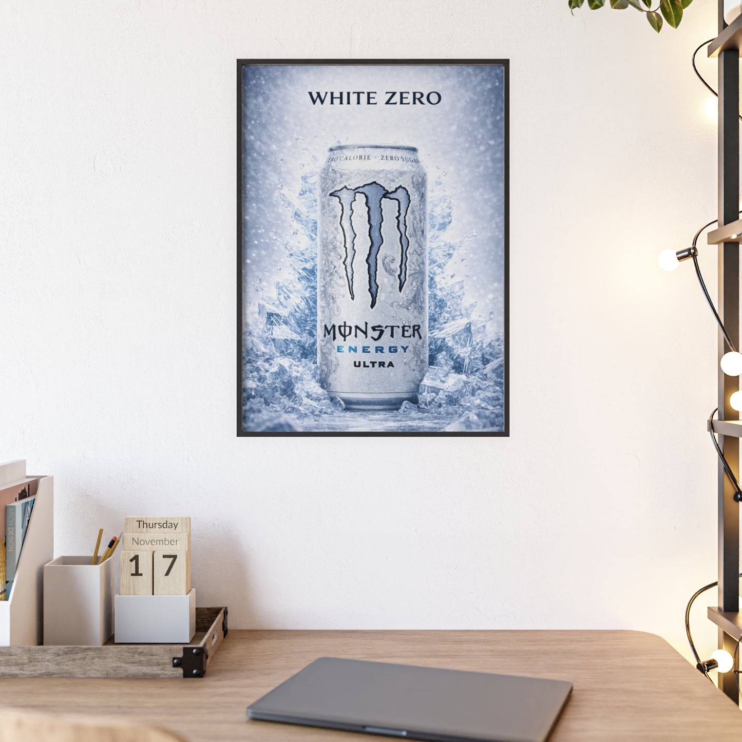 MONSTER White Energy Drink Poster Framed —  Wall Art