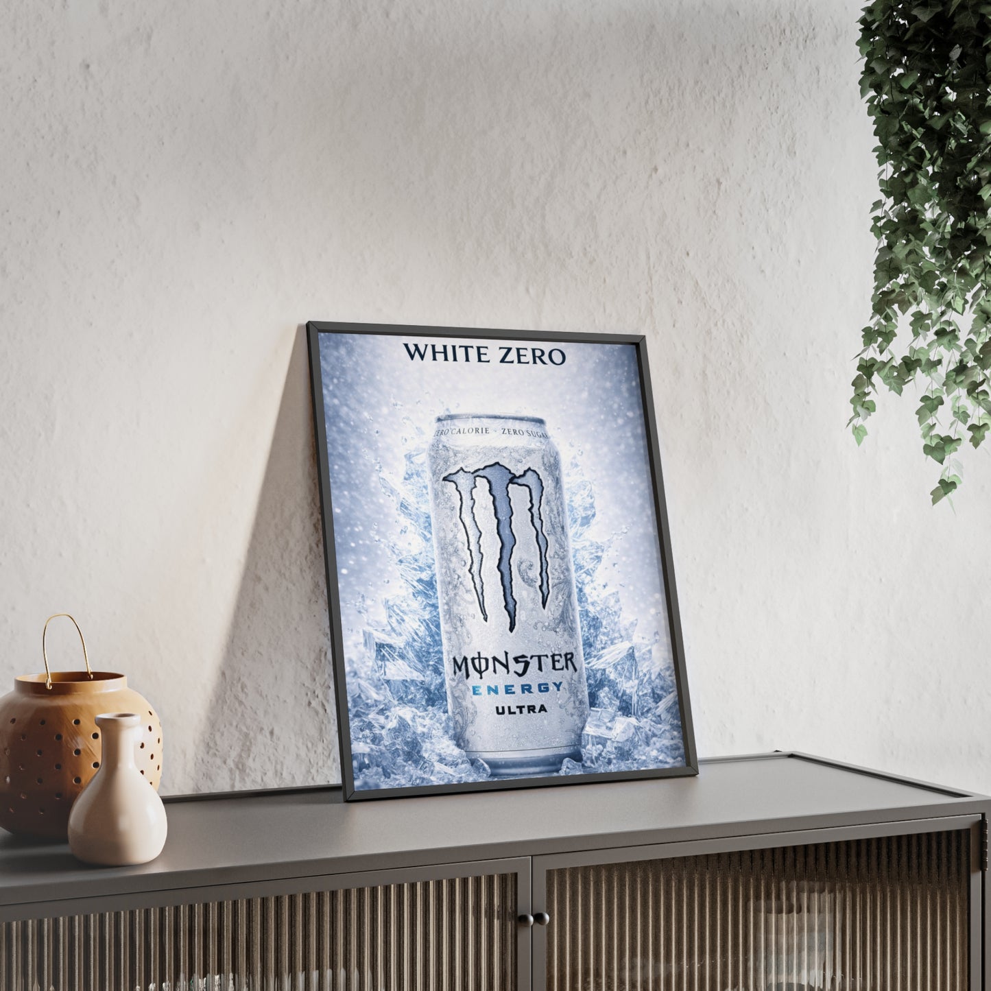 MONSTER White Energy Drink Poster Framed —  Wall Art